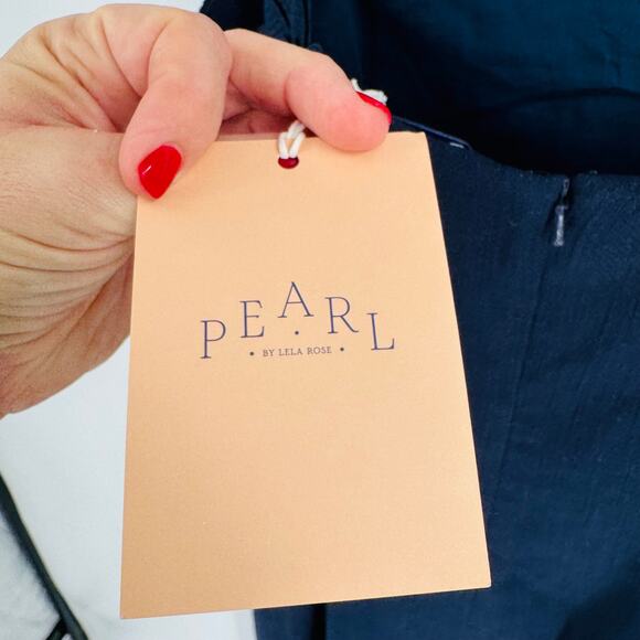 Pearl by Lela Rose NWT Navy Cotton Canvas Floral Strap Column Dress Size 6 - Picture 5 of 12